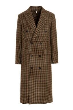 NWT Sunflower Mens Wool Tattersall Double Breasted Long Coat Brown Size 50